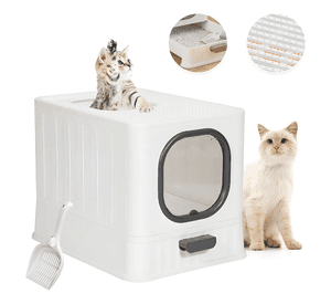 Arenero para Gato KOBA Cerrado Grande Baño Sanitario con Pala Color Blanco