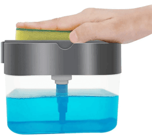 Dispensador Lavaloza Lavaplatos Jabón Con Esponja Jabon Xl Gris