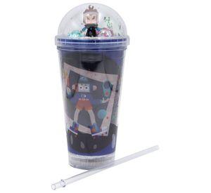 Vaso Azul Robot Pelo Bicolor Diseño Planeta Glitter y Diamantes