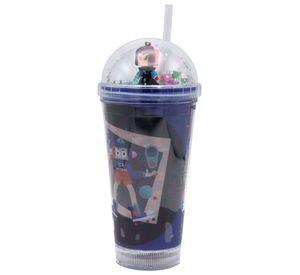 Vaso Azul Robot Pelo Bicolor Diseño Planeta Glitter y Diamantes