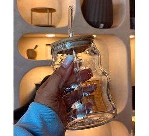 Vaso Lata De Vidrio Ondulado 400ml Con Tapa Bamb Y Bombilla