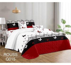 Cobertor de verano tipo quilt tamaño 2 Plazas Blanco Negro y Rojo con Mariposas