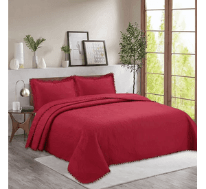 Cubrecama quilt pompones 2 plazas rojo