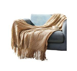 Mantas para sofas camas u oficinas con Flecos 127x152 cm Beige