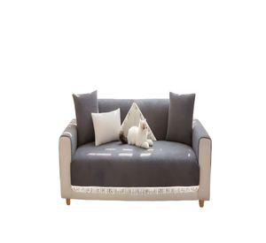 FUNDA DE SOFA DE 5 PIEZAS CON FLECOS GRIS