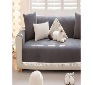 FUNDA DE SOFA DE 5 PIEZAS CON FLECOS GRIS