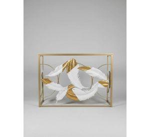 Mesa De Arrimo Elegante, Diseño Plumas Y Tonos Dorados