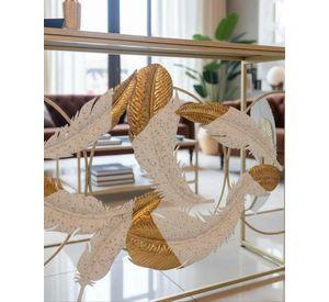Mesa De Arrimo Elegante, Diseño Plumas Y Tonos Dorados
