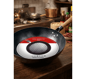 Wok De Cocina Tradicional Acero Martillado Mango De Madera