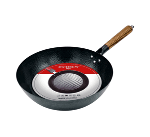 Wok De Cocina Tradicional Acero Martillado Mango De Madera