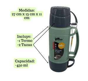 Set Termo Para Agua Caliente,Te o Café Capacidad 450 ML Incluye 2 Tazas