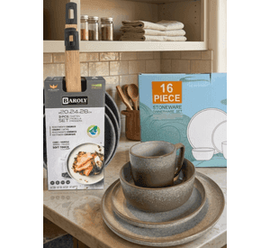Kit Completo Hogar: Vajilla De Loza 16 Piezas + Juego 3 Sartenes Antiadherentes