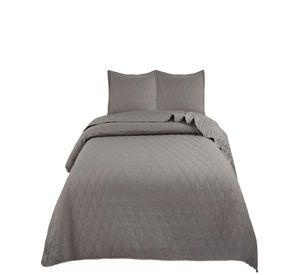 QUILT CUBRECAMA DE VERANO CON POMPONES PLAZA Y MEDIA GRIS