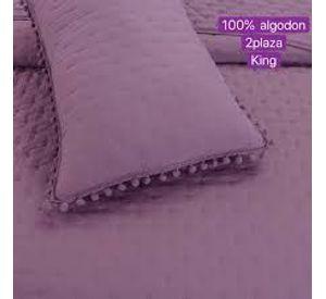 Cubrecamas Algodón con pompones KING . Morado
