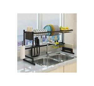 Rack escurridor para platos y secado de vasos, 31.5 cm x 85 cm x 52 cm, 1 unidad, color negro