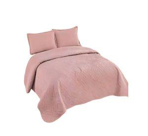 QUILT CUBRECAMA DE VERANO CON COLORES LISOS PLAZA Y MEDIA ROSA