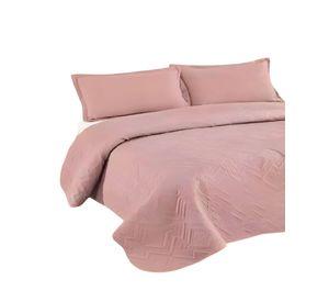 QUILT CUBRECAMA DE VERANO CON COLORES LISOS PLAZA Y MEDIA ROSA