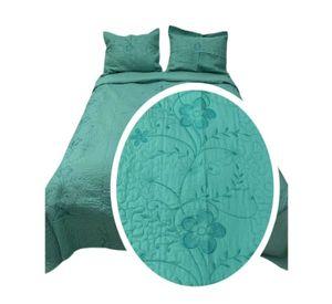 Cubrecama Quilt Verano Bordado King - Turquesa Flores M565