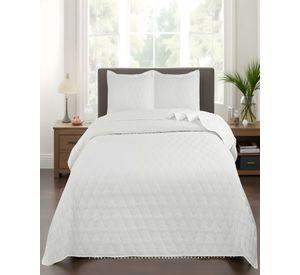 QUILT CUBRECAMA DE VERANO CON POMPONES PLAZA Y MEDIA BLANCO