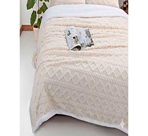 FRAZADA CON SHERPA TEXTURIZADA TEXTURIZADA 2 PLAZAS BEIGE