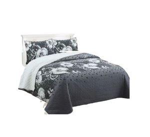 Cubrecama Sherpa 2 Plazas - Gris Rosas Blancas M949