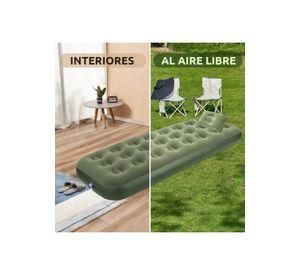 Colchón inflable individual, 1 plaza, + 1 almohada, + inflador, color verde