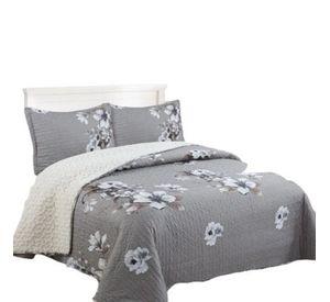 Cubrecama Sherpa 2 Plazas - Gris Flores Blancas M962