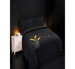 QUILT CUBRECAMA DE VERANO CON FLORES BORDADAS 2 PLAZAS NEGRO 2