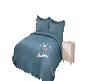 QUILT CUBRECAMA DE VERANO CON FLORES BORDADAS 2 PLAZAS GRIS O