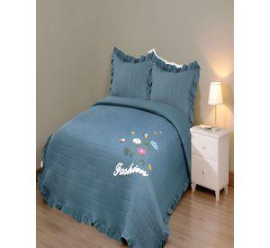 QUILT CUBRECAMA DE VERANO CON FLORES BORDADAS 2 PLAZAS GRIS O