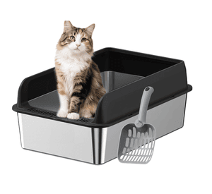 Arenero Gato Grande Bano Sanitario Acero Inox Con Pala Negro