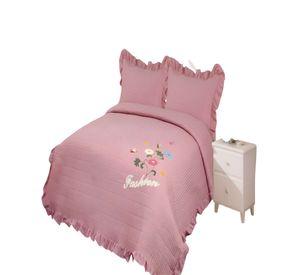 QUILT CUBRECAMA DE VERANO CON FLORES BORDADAS 2 PLAZAS ROSA O