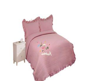 QUILT CUBRECAMA DE VERANO CON FLORES BORDADAS 2 PLAZAS ROSA O