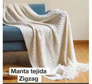 manta tejida king beige zigzag