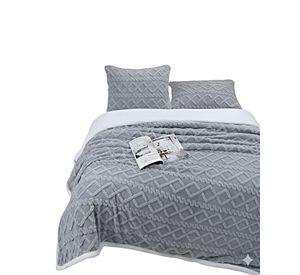 FRAZADA CON SHERPA TEXTURIZADA TEXTURIZADA PLAZA Y MEDIA GRIS C.