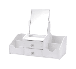 Organizador de Maquillaje con Espejo y Cajones Cosmetiquero Multiuso Blanco Compacto