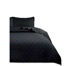 QUILT CUBRECAMA DE VERANO CON POMPONES PLAZA Y MEDIA NEGRO