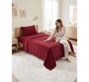 Sábanas Térmicas de polar Esponjosa 1.5 Plazas Tacto Suave burdeo