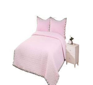 QUILT CUBRECAMA DE VERANO BORDADO 2 PLAZAS ROSA