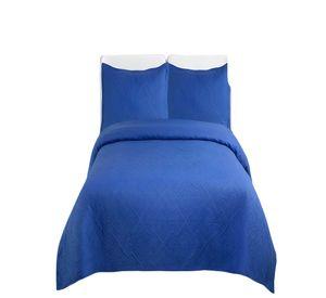 QUILT CUBRECAMA DE VERANO CON COLORES LISOS KING AZUL MARINO