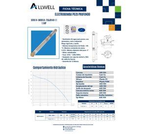 KIT BOMBA SUMERGIBLE POZO ALLWELL 3" 1.5HP H+ 75QJD140-1.1 + ACC DE INSTALACION