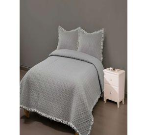 QUILT CUBRECAMA DE VERANO BORDADO 2 PLAZAS GRIS