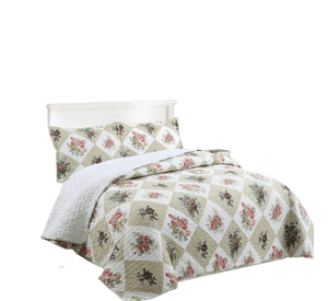 Cubrecama Quilt Sherpa 2 plazas - Rombo Rosas M938