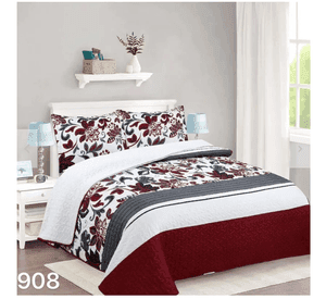 Cubrecama Sherpa 1.5 Plazas - Blanco Burdeo Hojas M908