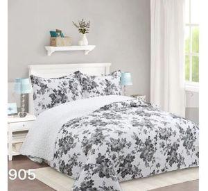 Cubrecama Sherpa 2 Plazas - Blanco Gris Hojas M905