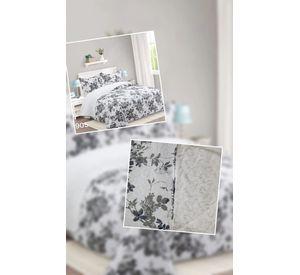 Cubrecama Sherpa 2 Plazas - Blanco Gris Hojas M905