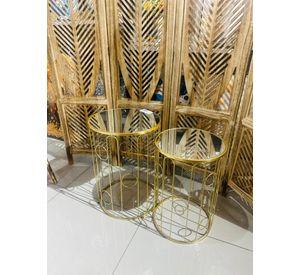 Set 2 Mesas De Arrimo Redondas Con Vidrio-Espejo