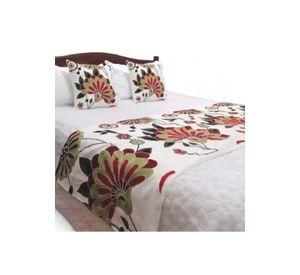 Piecera bordada + 2 fundas de cojín diseño floral 6 color blanco