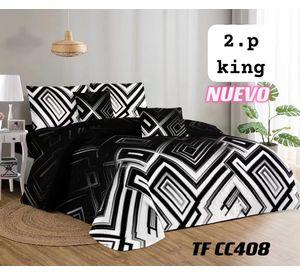 Cobertor de verano tipo quilt tamaño 2 Plazas Diseño Negro y Blanco Cuadros