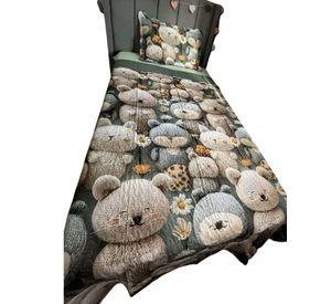 CUBRECAMA PRIMAVERA VERANO INFANTIL OSO VERDE